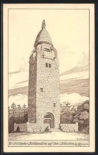 Künstler-AK Wittelsbach, Jubiläumsturm auf dem Scheinberg bei Kissingen