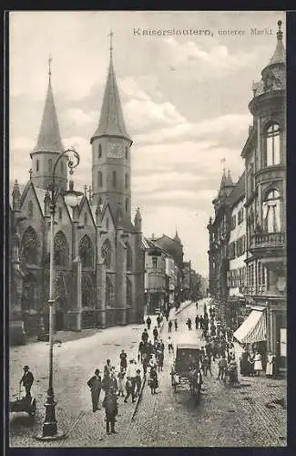 AK Kaiserslautern, Unterer Markt mit Kaiser`s Kaffeegeschäft und Kirche