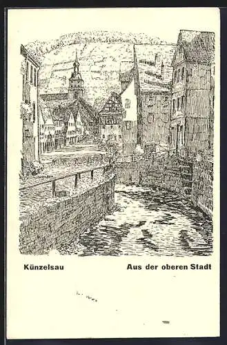 Künstler-AK Künzelsau, Strassenpartie in der oberen Stadt