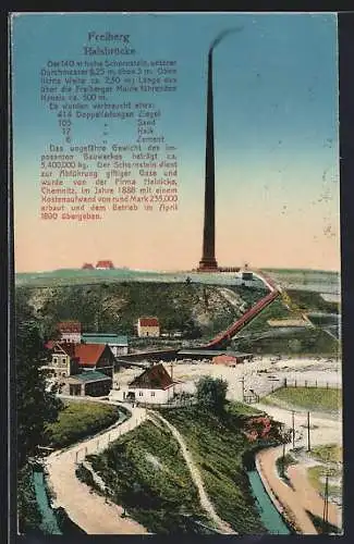 AK Halsbrücke, Teilansicht mit Halsbrücker Esse