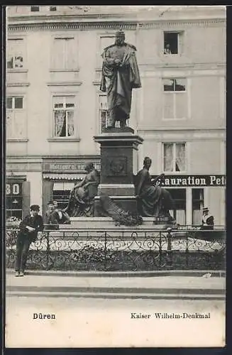 AK Düren, Restaurant mit Kaiser Wilhelm-Denkmal