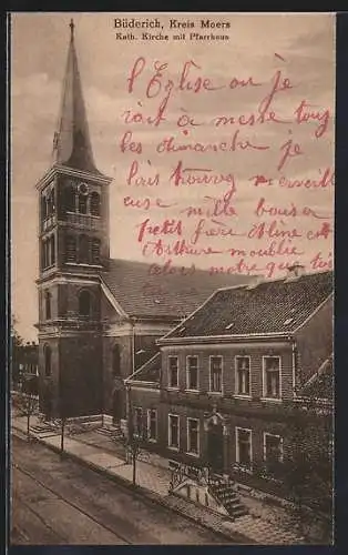 AK Büderich /Kreis Moers, Katholische Kirche mit Pfarrhaus