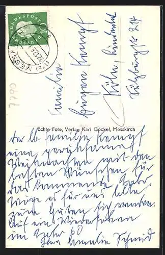 AK Messkirch, Strassenpartie mit Kirche