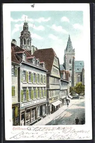 Lithographie Heilbronn, Fleinerstrasse mit Kilianskirche