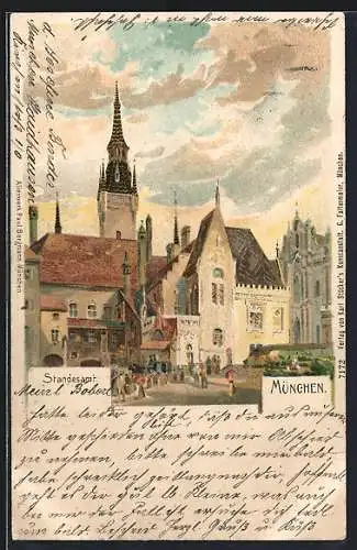 Künstler-AK München, Standesamt mit Passanten