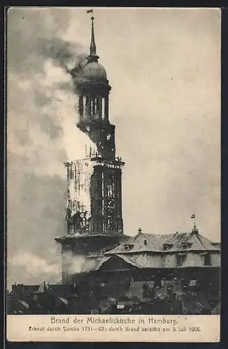 AK Hamburg-Neustadt, Brand der Michaeliskirche 1906