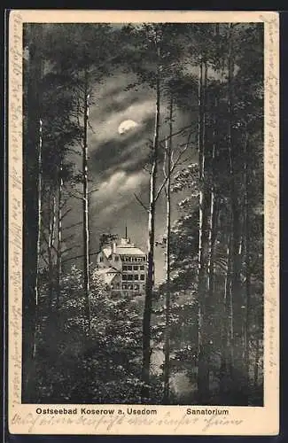 AK Koserow a. Usedom, Ostseebad, Sanatorium bei Mondschein