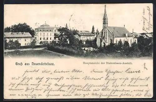 AK Neuendettelsau, Hauptansicht der Diakonissen-Anstalt mit Kirche