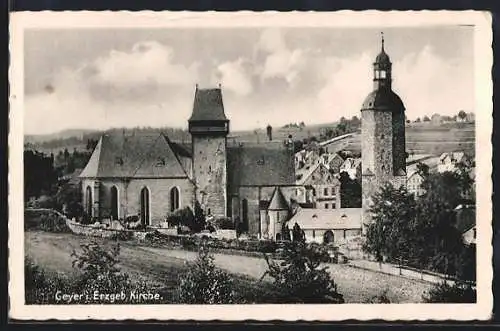 AK Geyer, Kirche mit Friedhof