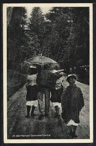 AK Gernrode /Harz, Rückenansicht von Spaziergängern unterm Regenschirm