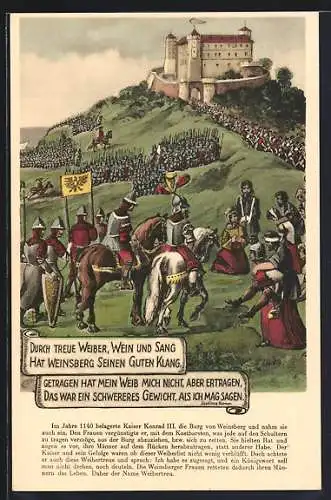 Künstler-AK Weinsberg, Belagerung der Burg durch Kaiser Konrad III. 1140