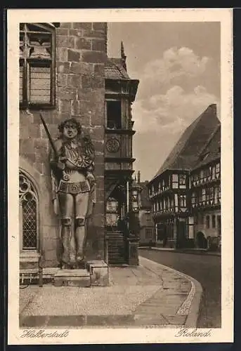 AK Halberstadt i. Harz, der Roland am Rathaus