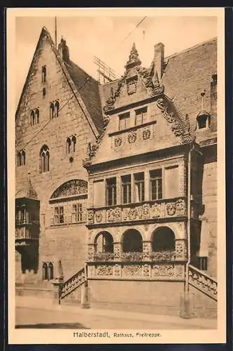 AK Halberstadt, Rathaus mit Freitreppe