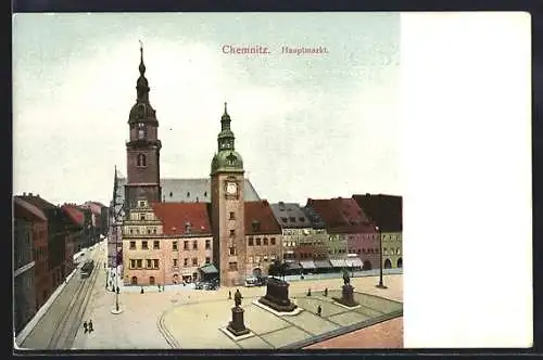 AK Chemnitz, Der Hauptmarkt mit Blick zur Kirche