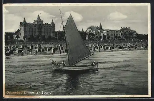 AK Zinnowitz, Strandansicht mit Segelboot