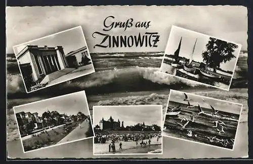 AK Zinnowitz, Partien im Ort und am Strand mit Badegästen