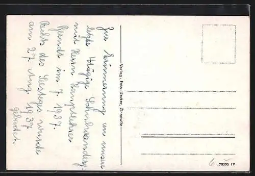 AK Zinnowitz, Strand und Seebrücke mit flagge