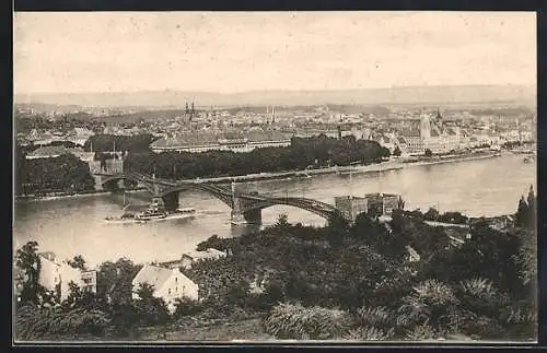 AK Koblenz, Flusspartie mit der Eisenbahnbrücke