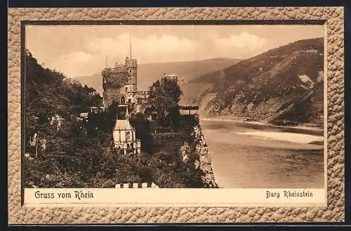 AK Rheinstein, Die Burg mit Blick auf den Rhein