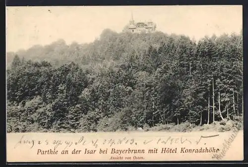 AK Baierbrunn, Partie an der Isar mit Hotel Konradshöhe
