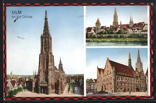 AK Ulm a. d. Donau, das Müsnter, Stadtansicht mit Stadtmauer, das Rathaus