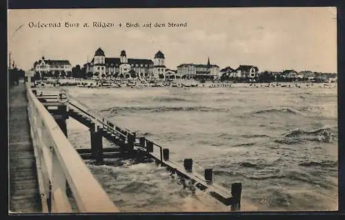 AK Binz a. Rügen, Blick auf den Strand von der Seebrücke aus