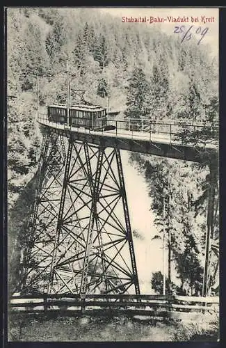AK Stubaital-Bahn, Viadukt bei Kreit, österreichische Eisenbahn