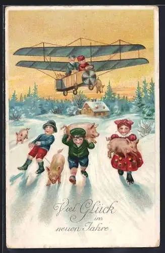 AK Kinder und Schweine in einem Flugzeug