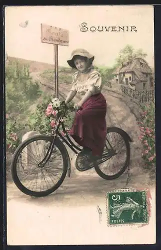 AK Dame auf einem Fahrrad