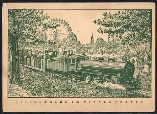 Künstler-AK Wien, Die Liliputbahn im Prater
