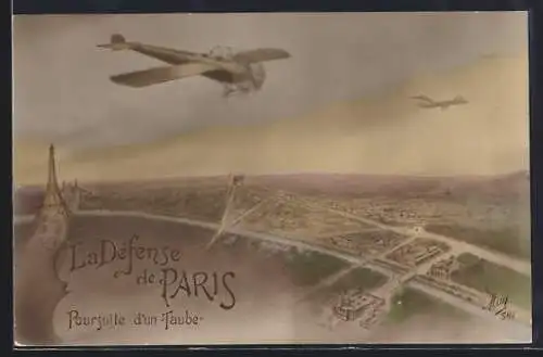 AK Paris, Verfolgung einer Taube, Flugzeug