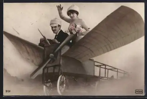 AK Flugzeug mit Dame und Herr
