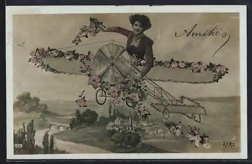 AK Dame in einem Flugzeug