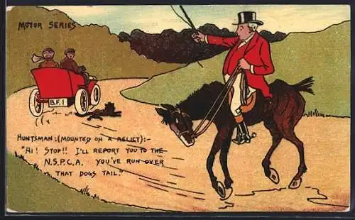Künstler-AK Auto fährt einem Hund über den Schwanz