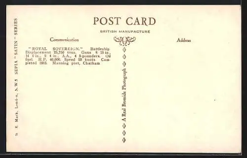 AK Kriegsschiff HMS Royal Sovereign auf See