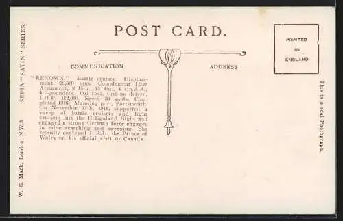 AK Kriegsschiff HMS Renown auf See