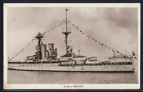 AK Kriegsschiff HMS Malaya auf See