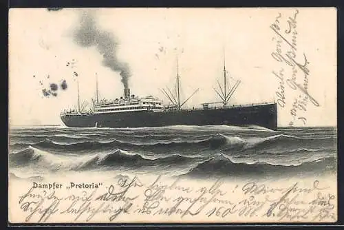 AK Passagierschiff Dampfer Pretoria auf See