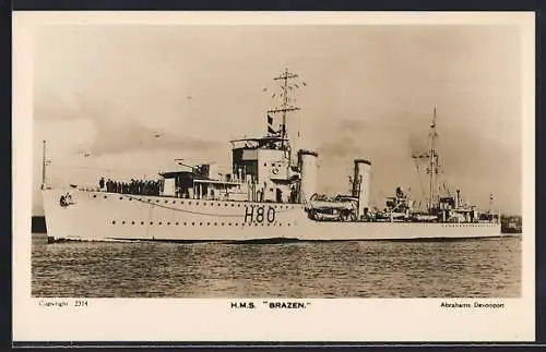 AK Kriegsschiff HMS Brazen auf See