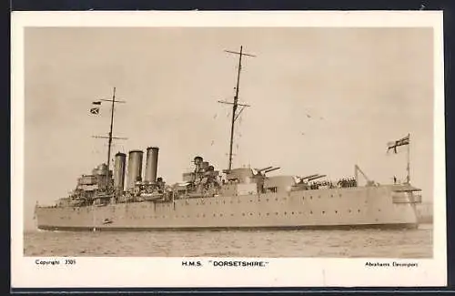 AK Kriegsschiff HMS Dorsetshire auf See