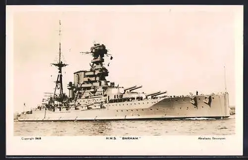AK Kriegsschiff HMS Barham auf See