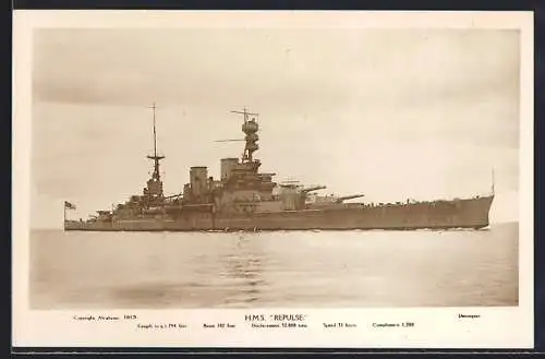 AK Kriegsschiff HMS Repulse auf See
