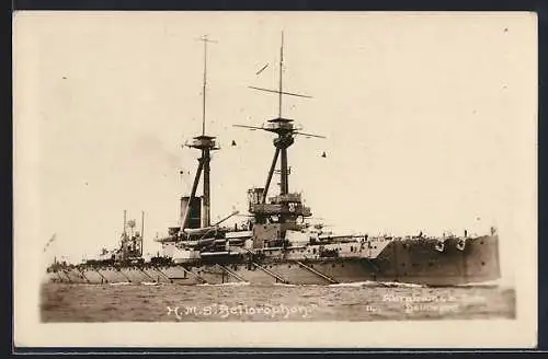 AK Kriegsschiff HMS Bellerophon auf See
