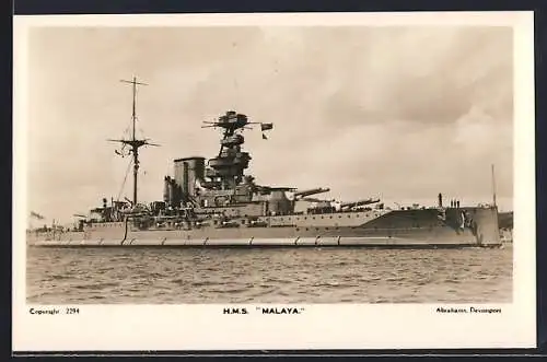 AK Kriegsschiff HMS Malaya auf See