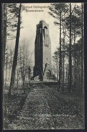 AK Heringsdorf / Ostseebad, Waldpartie mit Bismarckwarte