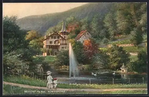 Künstler-AK Neustadt / Haardt, Partie an der Königsmühle