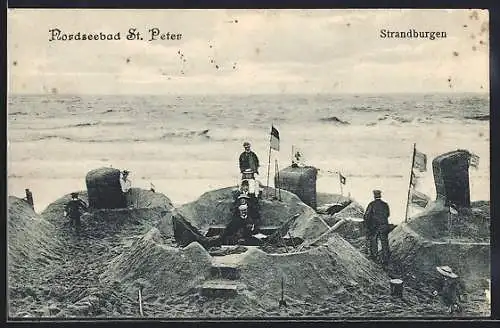 AK St. Peter / Nordsee, Badegäste in Strandburgen