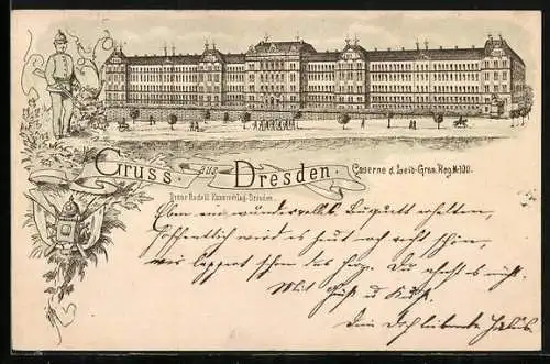Lithographie Dresden, Caserne d. Leib-Gren. Reg. Nr. 100