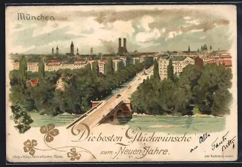 Lithographie München, Blick über die Stadt