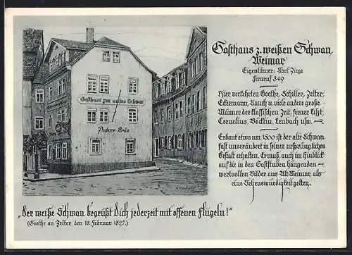 AK Weimar / Thüringen, Gasthaus z. weissen Schwan, Zitat von Goethe